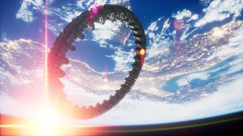 UFO Spaceship Hovering in the Sky Elements Furnished By NASA