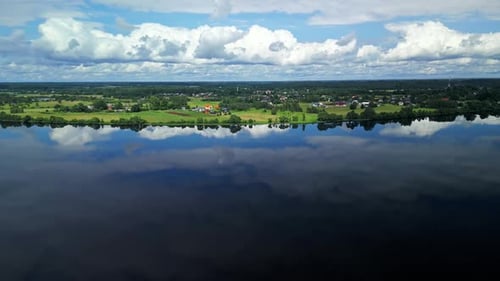 Aerial View of Lake and Green Countryside
