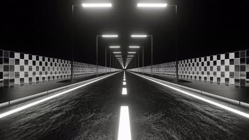 Schneller futuristischer Autobahn-Hintergrund in Neon in Schwarz und Weiß VJ Loop In 4K