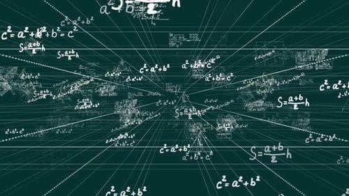 Animated Science Equations and Wireframe Grid Tunnel Background