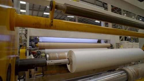 Automatic polyethylene plastic bag production in factory