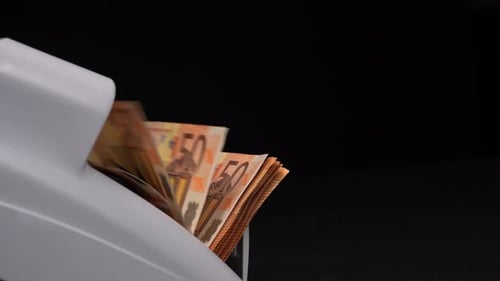 Money Counter Counts Fifty Euro Bank Notes