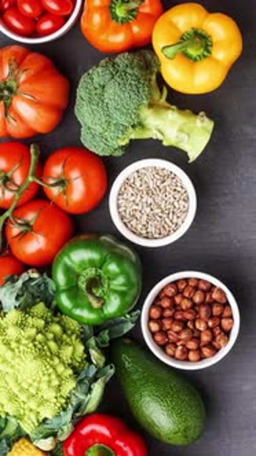 Fresh and Colorful Assorted Vegetables and Fruits