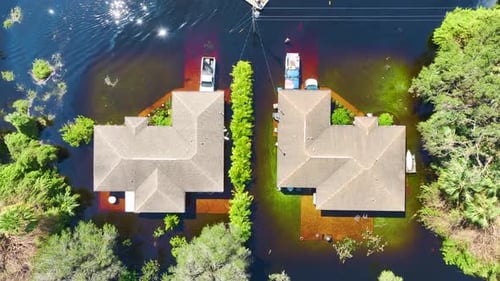 Surrounded By Hurricane Ian Rainfall Flood Waters Homes in Florida Residential Area