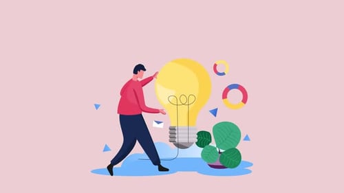 Animated Flat Design Illustration of Person with an Idea Lightbulb