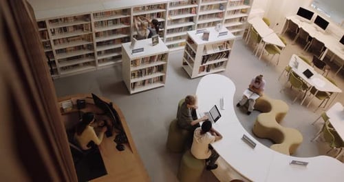 High angle view on School Children Studying in Education Library