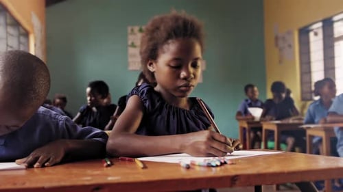 Of African School Children/ Pupils Drawing in Art Class