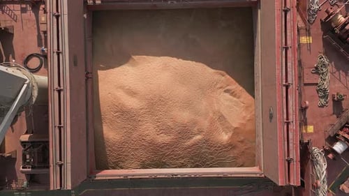 Grain Cargo Ship in Port Aerial Birds Eye View