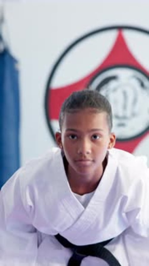 Young Martial Artist in Defensive Karate Stance