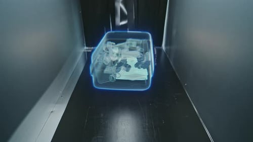 VFX Animation Visualizing Inside the Suitcases Illuminated By Xray Metal Detector Scanning