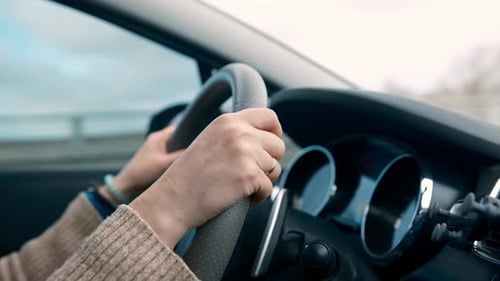 Driver's Hands on Car Steering Wheel