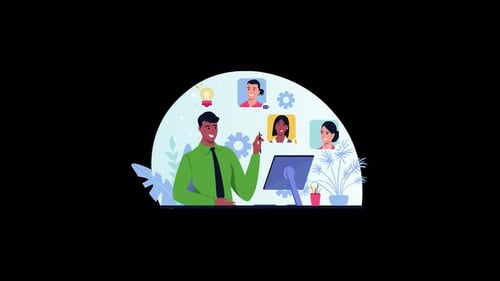 Flat Design Animation of Corporate Team Online Video Call