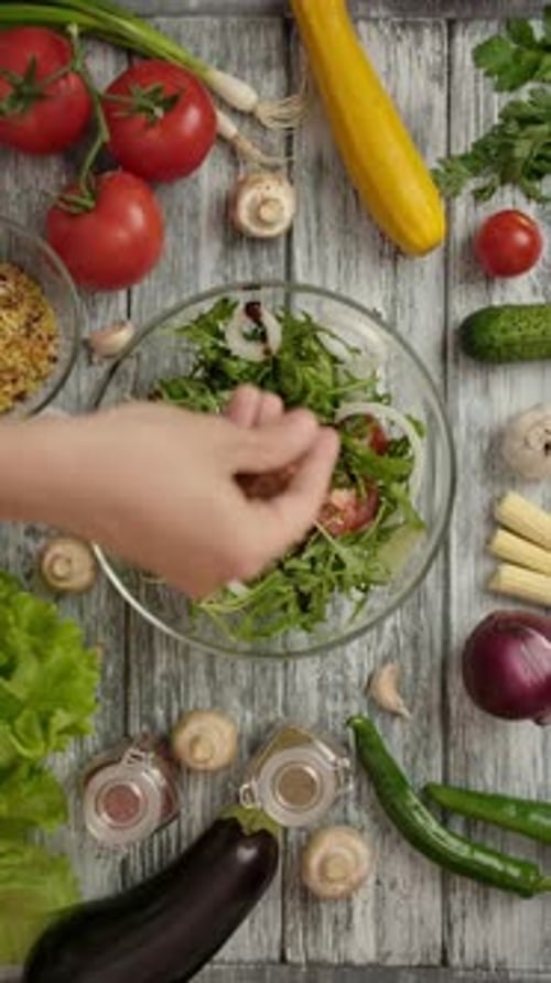 Preparing Fresh Salad With Colorful Vegetables