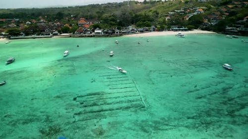 Aerial view of tropical beach and turquoise water, Indonesia.