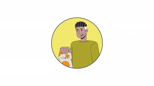 African American Adult Man Petting Cat Line 2D Avatar Animation