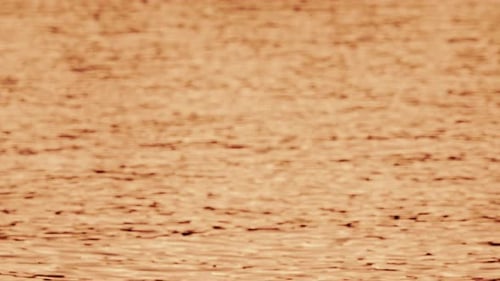 Nahaufnahme von orangefarbenen und goldenen Sonnenuntergangsreflexionen, die sich über sanfte Wasserwellen bewegen