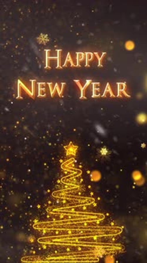 Sparkling Christmas Tree with Happy New Year Vertical Title Animation