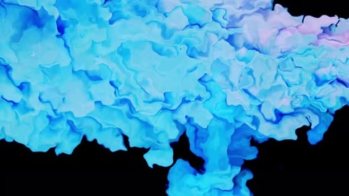 Rosa und blaue Tintenwolke mischen sich im Wasser, Zeitlupe, schwarzer Hintergrund, abstrakte Bewegungshintergründe, Kunst