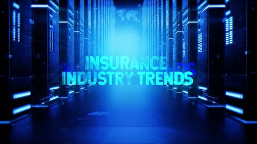 Insurance Industry Trends Words On Hologram Data Center Background