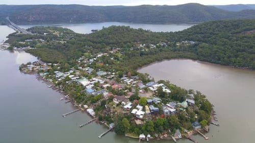 Aerial View Of Mooney Mooney Suburb - Hawkesbury River Bridge And Peats Ferry Bridge Over Hawkesbury