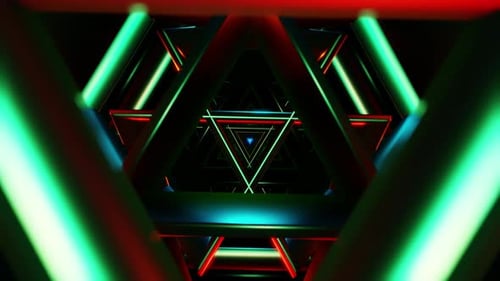 Seamless VJ Loop Motion Background with Neon Triangular Tunnel and Pulsing Glow