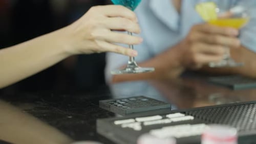 Cocktails on Bar Counter in Close Up Shot