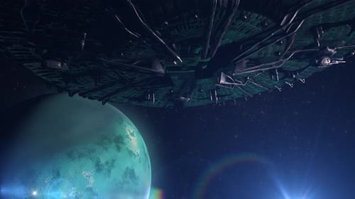 Nave espacial alienígena sobre el planeta azul