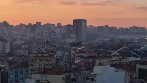 Dense Cityscape at Sunrise or Sunset
