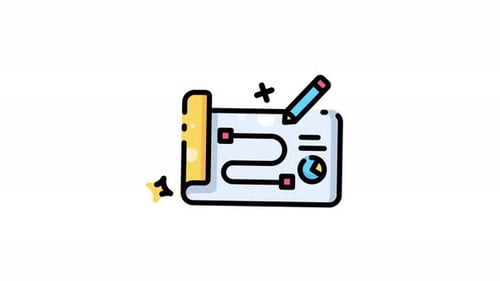 Modern Animated Blueprint Icon with Pencil Drawing Data