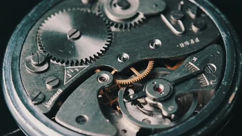 Mechanism of Vintage Stopwatch CloseUp