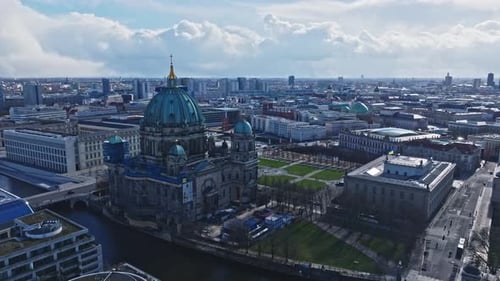 Aerial view revealing Berlin Cathedral , Germany