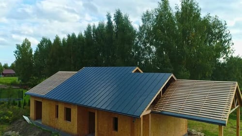 Aerial View Of House Under Construction - Drone Shot