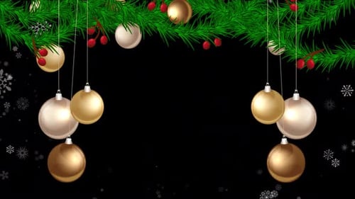 Christmas Frame with Hanging Ornaments and Falling Snow