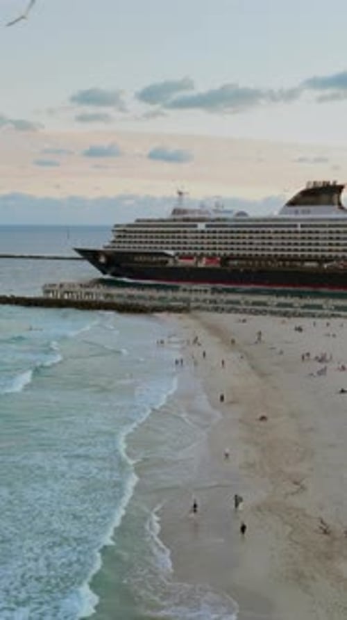 USA Travel Destination Miami Skyline with Ocean Cruise Liner Departing From Port