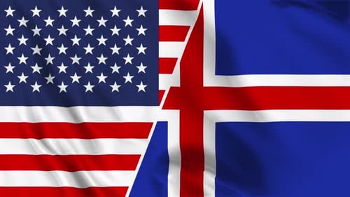 United States and Iceland Flags Waving Seamless Loop
