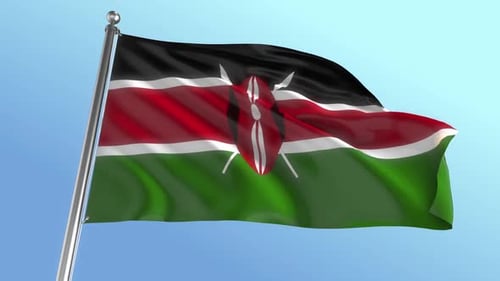 Realistic Waving Flag of Kenya against a Blue Sky