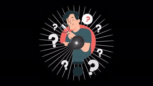 man with question mark looking for the answer 4k animation with alpha channel