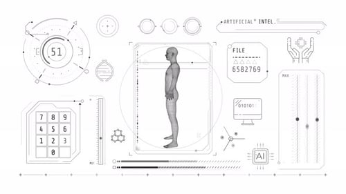 Infográficos monocromáticos sobre o Tema da inteligência artificial