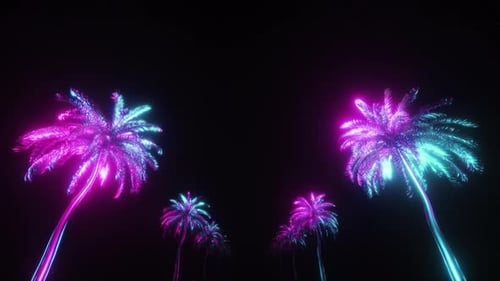 Neon Glowing Palm Trees Synthwave Backdrop Loop