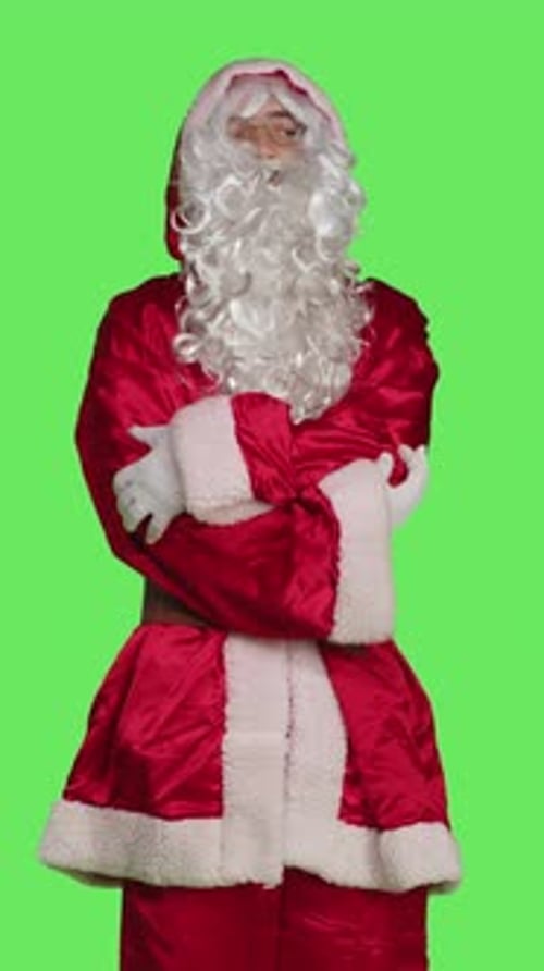Vertical Video Front View of Model in Santa Claus Suit