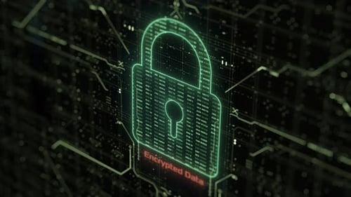 Futuristic Digital Padlock with Encrypted Data Animation