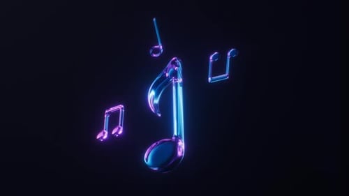 Loop animation of music notes with dark neon light effect