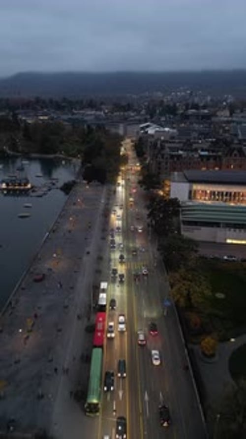 Aerial shot of the river in Zurich