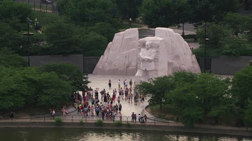 Martin luther king jr memorial Washington dc aerial view with red epic w helium
