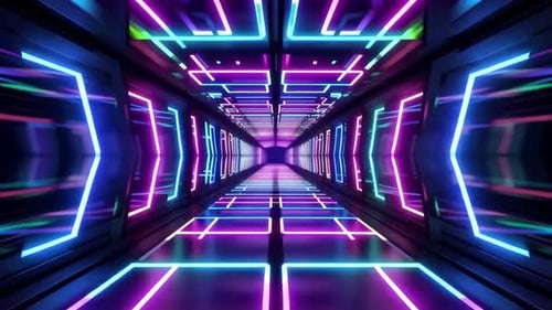 Futuristic Neon Geometric Tunnel Seamless Loop