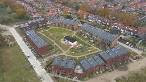 Aerial View of Modern Eco-Friendly Neighborhood