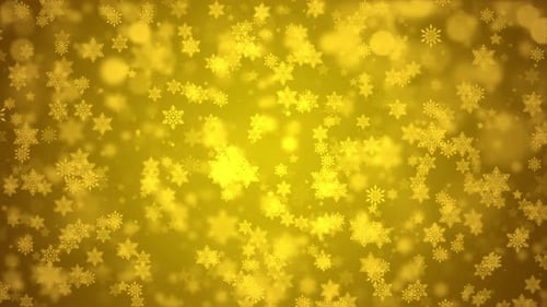 Falling Red Confetti Snowflakes and Bokeh Lights on the Golden Christmas