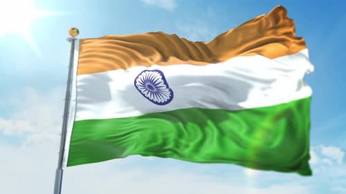 Realistic Waving Indian National Flag Against Blue Sky