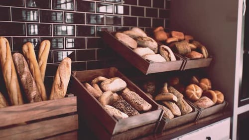 Fresh Bread on Shelves in Bakery