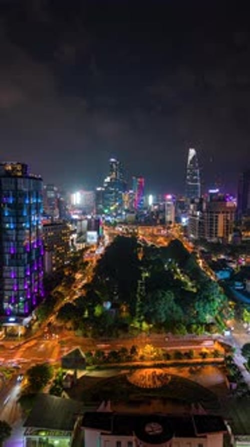 Night Timelapse of Downtown Ho Chi Minh City Vietnam